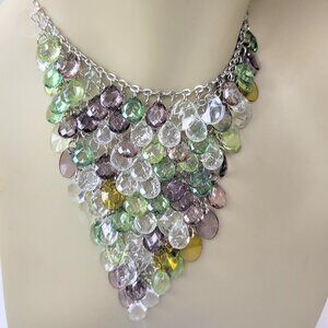 Waterfall Necklace Green and Clear Lucite Bead Bib Necklace